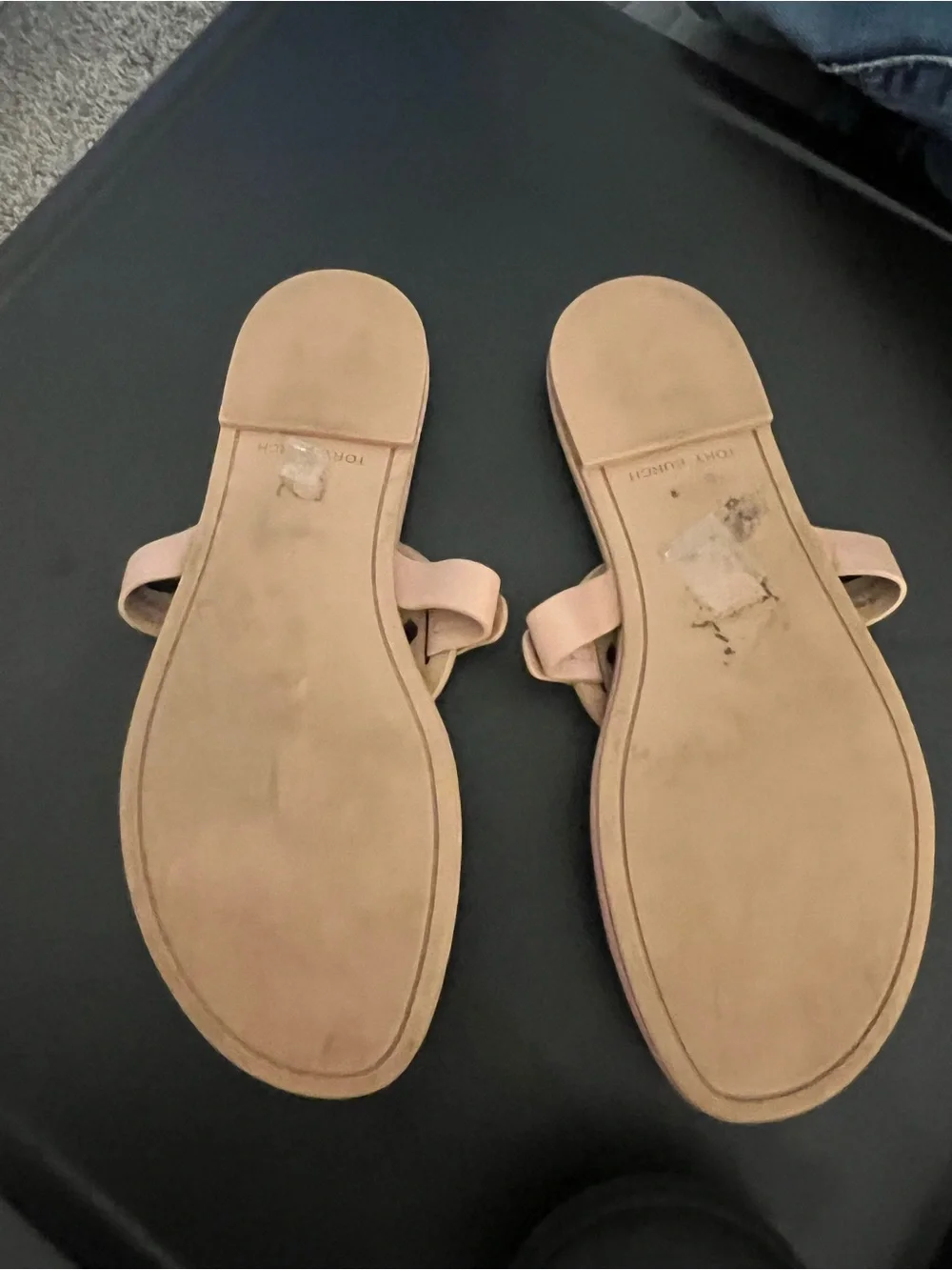 Tory Burch Blush Leather Logo Thong Sandals